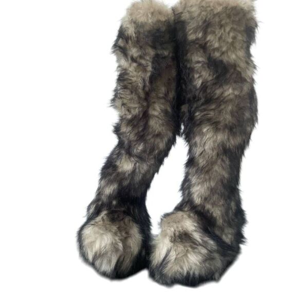 Dolls Kill Shoes - Club Exx Wild Instincts Thigh High Faux Fur Boots